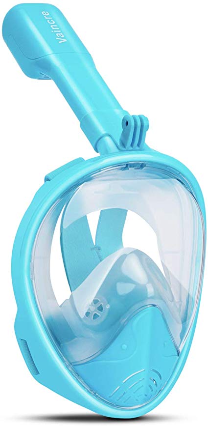 Vaincre 180° Full Face Snorkel Mask with Panoramic View Anti-Fog, Anti-Leak with Adjustable Head Straps - See Larger Viewing Area Than Traditional Masks for Kids, Youth and Adult