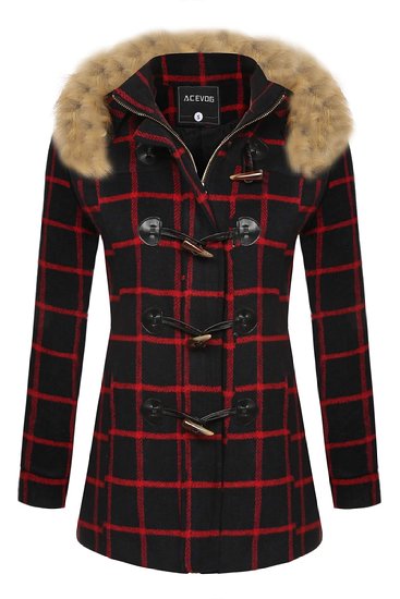 ACEVOG Women's Wool Coat Fur Trim Hooded Parka Jacket Coat Outwear