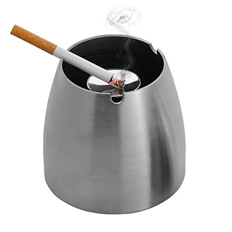 Ashtray,LOYMR Stainless Steel Unbreakable Modern Ashtray , Cigarette Ashtray for Indoor or Outdoor Use, Ash Holder for Smokers, Desktop Smoking Ash Tray for Home office Decoration, Silver
