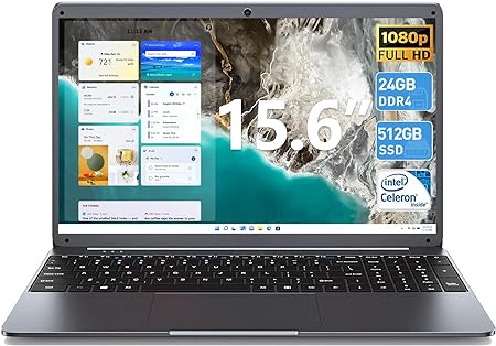 SGIN Laptop, 24GB DDR4 512GB SSD, 15.6 Inch Laptops Computer with Intel Celeron N5095 Processor(Up to 2.9GHz), FHD 1920x1080, Mini HDMI, Webcam, USB 3.0, Bluetooth 4.2, 2.4/5.0G WiFi