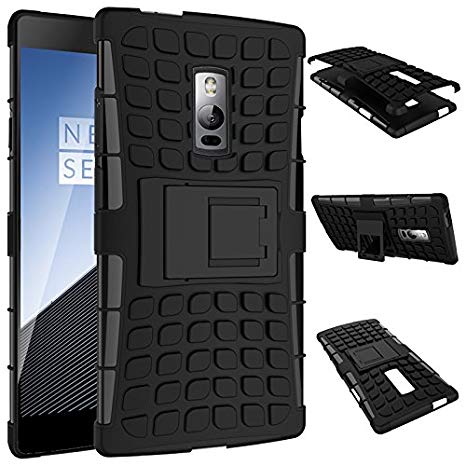 SDO™ Rigid Dual Layer Kickstand Hybrid Warrior Case Back Cover for OnePlus Two - Black
