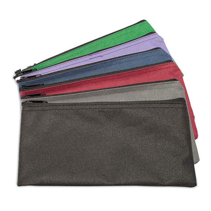 DALIX Zippered Money Pouch Bank Bag Security Deposit Bags Assorted Colors 6 Pack