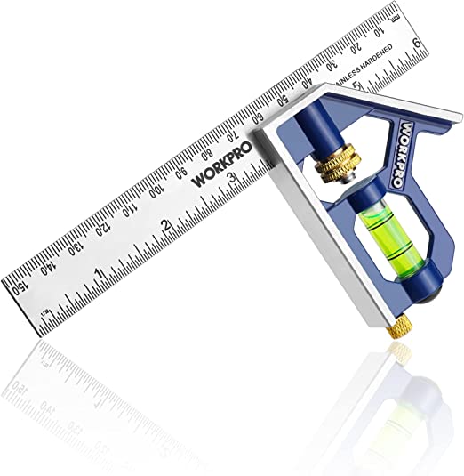 WORKPRO Combination Square 6Inch/150mm,Engineers Set Square,Stainless Steel Angle Ruler,Adjustable Carpentry Square 45/90 Degree with Bubble Level,Measuring Tool for Engineer Carpenter