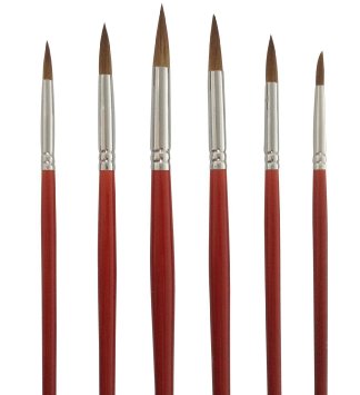 Attmu Paintbrushes Long Handle Round Brush Set Art Paint Brushes for Acrylic Oil Watercolors Set of 6 - Red