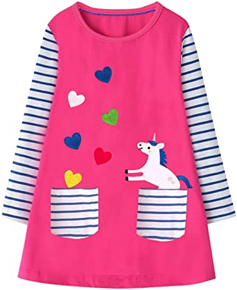 Fiream Girls Casual Dress for Kids Cotton Long Sleeve Shirt Clothes