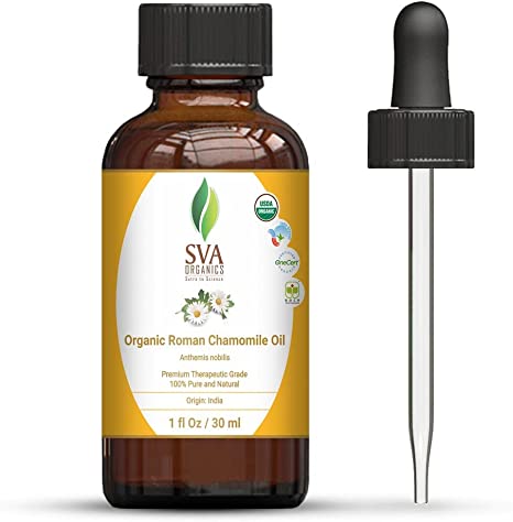 SVA Organics Roman Chamomile Oil 1 Oz (30 ml) Organic USDA Certified 100% Pure Natural Therapeutic Grade Oil for Skin Care, Hair Care, Diffuser, Massage & Aromatherapy