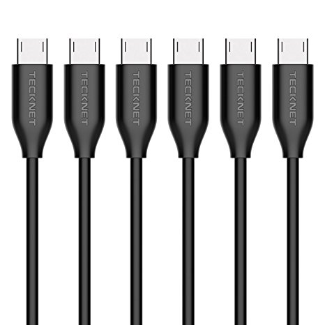 TeckNet 6 Premium 1ft / 0.3M Micro USB Cable Pack High Speed USB 2.0 A Male to Micro B Sync and Charge Cables for Android, Samsung, HTC, Motorola, Nokia and More (Black)