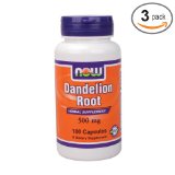 NOW Foods Dandelion Root 100 Capsules  500mg Pack of 3