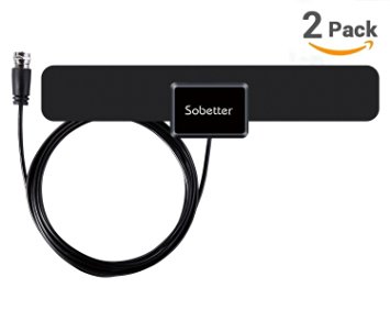 Sobetter 2 Pack Sobetter TV Antenna 35 Mile Range HDTV Indoor Antenna, Homeworx Digital TV Antenna with 9.8 Feet High Reception Antenna for TV with Coax Cable - Black