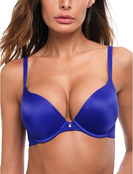 WingsLove Women's Everyday Basic Comfort Lightly Padded Underwire Plunge T-Shirt Bra