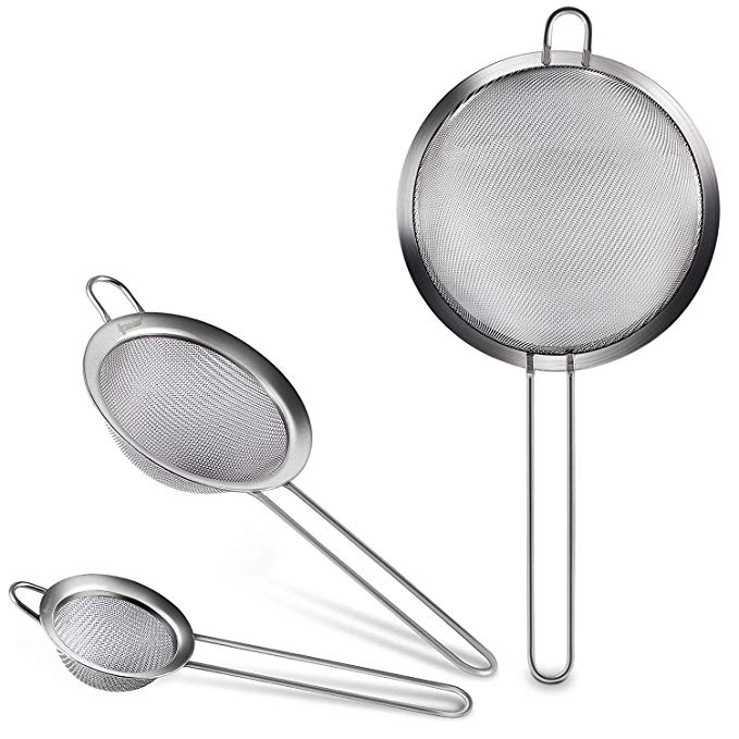 Ipow Thickened Handle Fine Mesh Kitchen Sieve Never Bent Stainless Steel Food Tea Flour Strainers, Set of 3