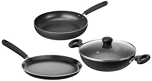 Solimo Non-Stick 3-Piece Kitchen Set (Induction and Gas compatible)