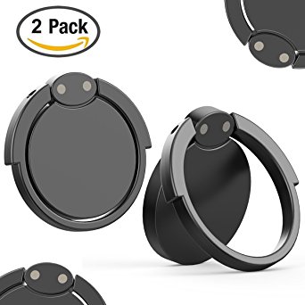 Phone Ring Holder & Stand - 2 Pieces Universal Finger Grip Stand Holder Ring - Car Mount Phone Ring Grip for iPhone / Samsung / Galaxy / iPad / Phone Case (Black Hero)