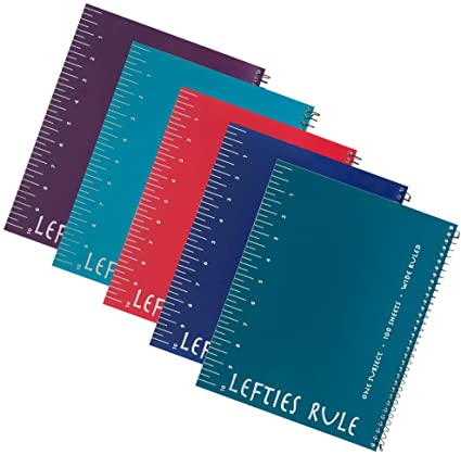 Left-Handed"Lefties Rule" Wide Ruled Notebook, Set of 5, Assorted Colors