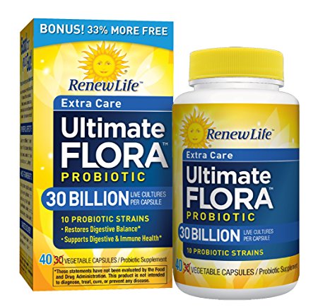 Ultimate Flora Extra Care Probiotic Supplement Vegetable Capsules - Bonus Box of 40 caps