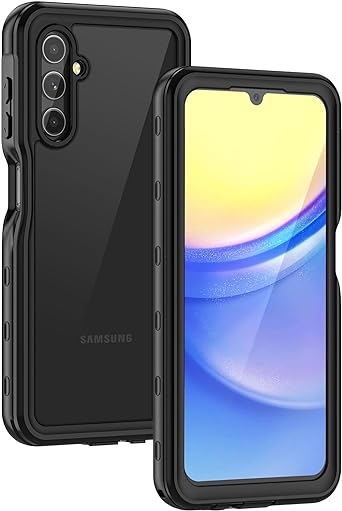 Lanhiem for Samsung Galaxy A15 5G Case, IP68 Waterproof Dustproof, Built-in Screen Protector, Rugged Full Body Shockproof Protective Cover for Samsung A15 5G /4G 6.5", Black/Clear