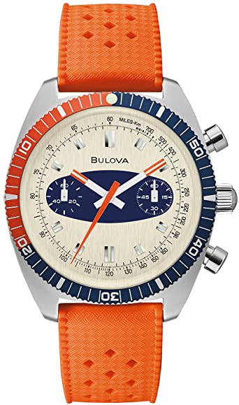 Bulova Men's Stainless Steel Quartz Dress Watch with Silicone Strap, Orange, 20 (Model: 98A254)