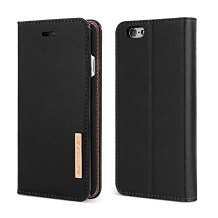 iPhone 6S Case, iPhone 6 Case, BENTOBEN Genuine Leather Folio Flip Wallet Case Magnetic Closure Stand 3 Credit Card Slots Cash Compartment Business Men Protective Cover for iPhone 6 / 6S 4.7", Black