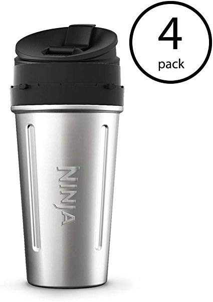 Ninja 24 Ounce Stainless Steel Portable To Go Nutri Ninja Cup w/Lid (4 Pack)