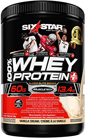 Whey Protein Powder, Six Star 100% Whey Protein Plus, Whey and BCAA and Creatine Monohydrate, Post Workout Muscle Recovery and Muscle Builder Protein Shakes for Men and Women, Vanilla, 1.8kg