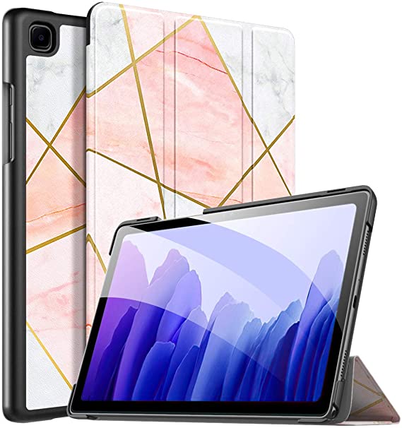 MoKo Case Compatible with Samsung Galaxy Tab A7 10.4" 2020, Ultra-Thin PU Leather Trifold Tablet Cover Shell Case Fits Samsung Galaxy Tab A7 10.4 Inch Model (SM-T500/505/507) - Geometric Marble Pink