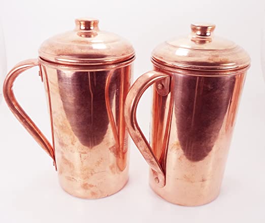 Hand Made Copper 2 Pitcher Jugs Set for Storing Drinking Water Ayurveda