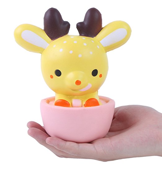 Aolige Squishy Jumbo Kawaii Cup Deer Cream Scented Very Slow Rising Decompression Squeeze Toys For Kids Doll Gift Fun or Stress Relief