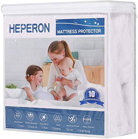 HEPERON Full Size 100% Waterproof Mattress Protector- Terry Surface Mattress Pad Cover -Deep Pocket Fits Mattress 8-21 Inches Thick- Hypoallergenic,Breathable,Vinyl Free