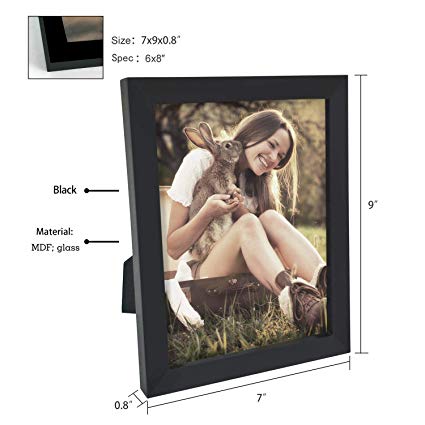 Adeco 8x6 inch Matte Black Wood Decorative Wall Hanging Print Picture Photo Frame - Made to Display 8x6 Photo Horizontal or Vertical