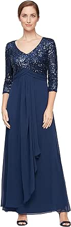 Alex Evenings Womens Long Lace Top Empire Waist Dress