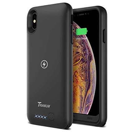 Battery Case with Qi Wireless Charging Compatible Designed for iPhone Xs Max, Trianium 3500mAh [Black] Rechargeable Juice Power Charger Battery Case for iPhone Xs / 10s Max [Apple Certified Part]