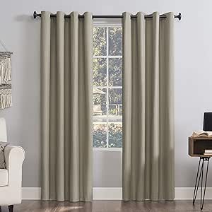 Sun Zero Columbia 2-Pack Thermal Energy Saving 100% Blackout Grommet Curtain Panel Pair, 50" x 95", Stone