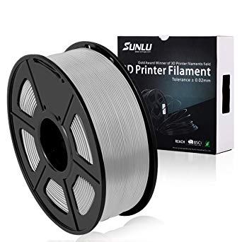 SUNLU 3D Printer Filament PLA ,PLA  Filament 1.75 mm, Low Odor Dimensional Accuracy  /- 0.02 mm 3D Printing Filament,2.2 LBS (1KG) Spool 3D Printer Filament for 3D Printers & 3D Pens,Silver