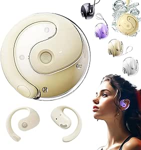 SmoothTec Wireless Headphones Bluetooth 5.4 Sport Earphone HiFi Sound Quality, Open Ows Hanging Earphones 5.4 Bluetooth Earphones Liberation, IPX5 Hy-T26 X15 Pro Earbuds Wireless Bluetooth (Beige)