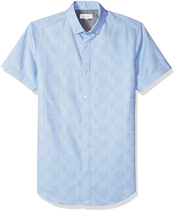 Calvin Klein Men's Short Sleeve Dobby Weave Button up Shirt