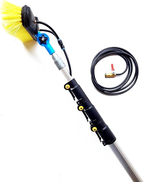 16ft-20ft-24ft Water Fed Telescopic Window Cleaning Pole, Solar Panel Extendable Extended Extension Hose Fed Squeegee Brush Tool Kit, Window Cleaner