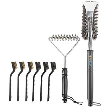 Grill Brush and Scraper -8PCS Extra Strong Deep Clean BBQ Cleaner Kit - Safe Wire Bristles Stainless Steel Barbecue Triple Scrubber Cleaning Brush for Weber Gas/Charcoal Grilling Grates, Best wizard t