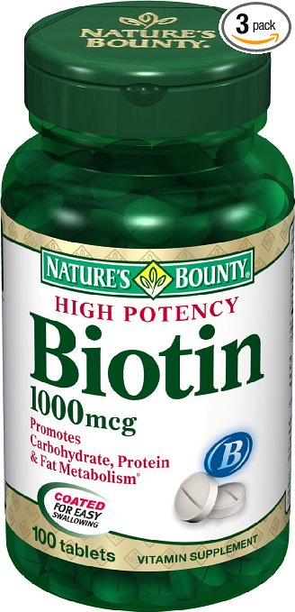 Natures Bounty Biotin 1000mcg 100 Tablets Pack of 3