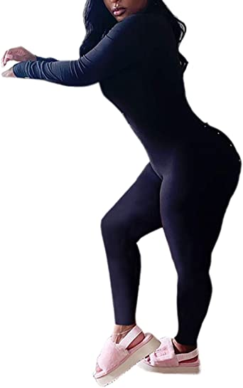 Seyurigaoka Women's Sexy Butt Flap Pajamas Onesies Deep V Neck Bodycon Jumpsuit Long Sleeve Romper Overall
