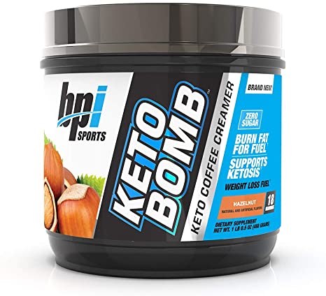 BPI Sports Keto Bomb Ketogenic Creamer for Coffee and Tea with MCT Oil, Saffron and Avocado Oil Powder to Support Weight Loss (Hazelnut, 18 Servings)