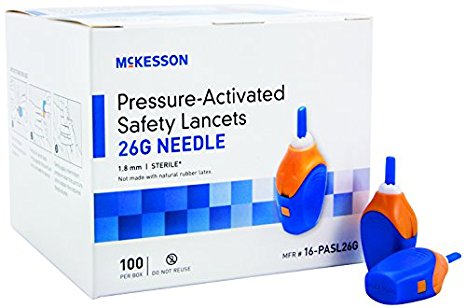 McKesson 16-PASL26G SAFETY Lancet Fixed Depth Lancet Needle 1.8 mm Depth 26 Gauge Pressure Activated (Pack of 100)