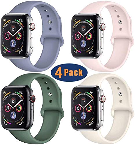 GBPOOT Compatible with Apple Watch Band 38mm 40mm 42mm 44mm, Soft Silicone Wristband Replacement Band Compatible Iwatch Series 5,Series 4,Series 3,Series 2,Series 1-4pack