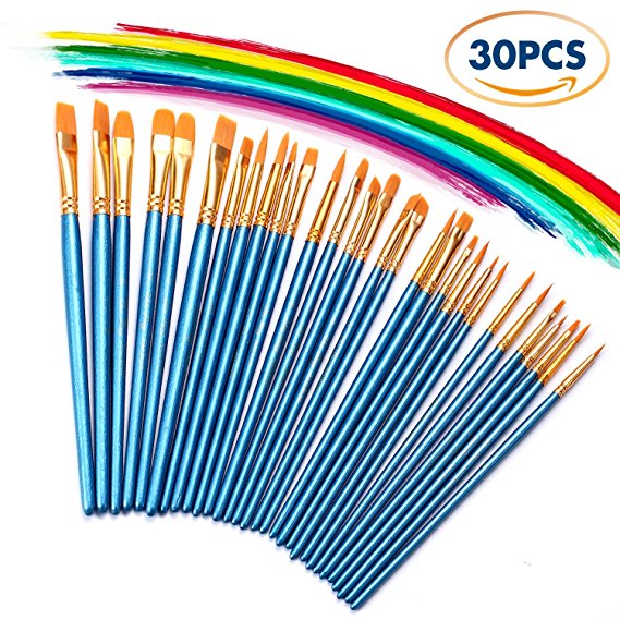 3 Pack Paint Brush Set, 30 pcs Nylon Hair Brushes for Acrylic Oil Watercolor Painting Artist Professional Painting Kits
