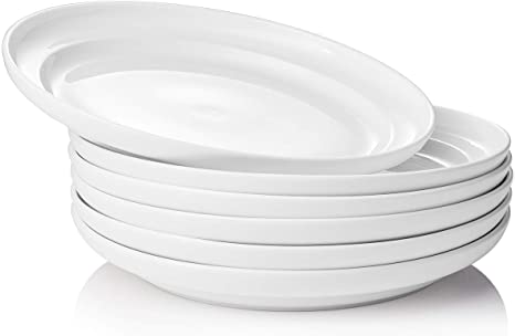 DOWAN Porcelain Pasta Salad Bowls- 8 Inch Serving Plates Bowl for Pasta Salad, Dishwasher Microwave Oven Safe Dinnerware Plate Set of 6 for Restaurant Family Party Kitchen Use