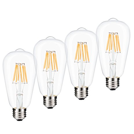 ST64 Dimmable Led Edison Bulb 2700K Warm White, Kohree 8W Vintage Filament Light Bulb, 80W Equivalent, E26, 4 Pack