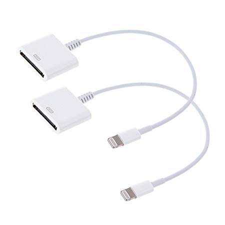 Lighting to 30 Pin Adapter, 8 Pin to 30 Pin Charge & Sync Cable Adapter Converter for Phone 7/7 Plus/6/6 Plus/5s/5c/5/4s/4, Pad and Pod (White(2 Pack))