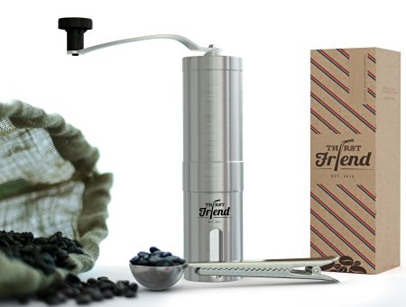 Thirst Friend Premium Conical Burr Coffee Grinder With New Stainless Steel Coffee Scoop Clip. Best To Brew Great Coffee At Home. Aeropress, French Press, Italian Coffee Maker & Pour Over Compatible ...`