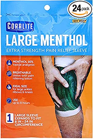 Coralite Pain Relief Sleeve - Extra Strength Menthol Pain Relief Sleeve for Knee Pain Relief, Muscle Pain Relief and for Help with Joint Pain Relief, 1 Sleeve Per Pack (24 Pack)