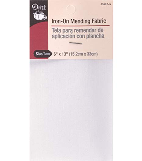 Dritz 55120-9 Mending Fabric, Iron-On, White, 6 x 13-Inch