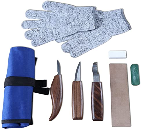 AWNIC Wood Carving Tools Kit for Benginner Gloves Wood Carving Knife Set Hook Carving Knife Detail Wood Knife Whittling Knife Leather Sheath for Spoon Bowl Cup General Woodwork 10 pcs